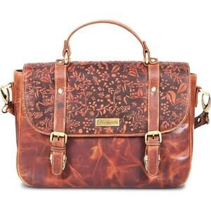 NWT New Valenchi Womens Brown Leather Floral Purse Crossbody Shoulder Bag